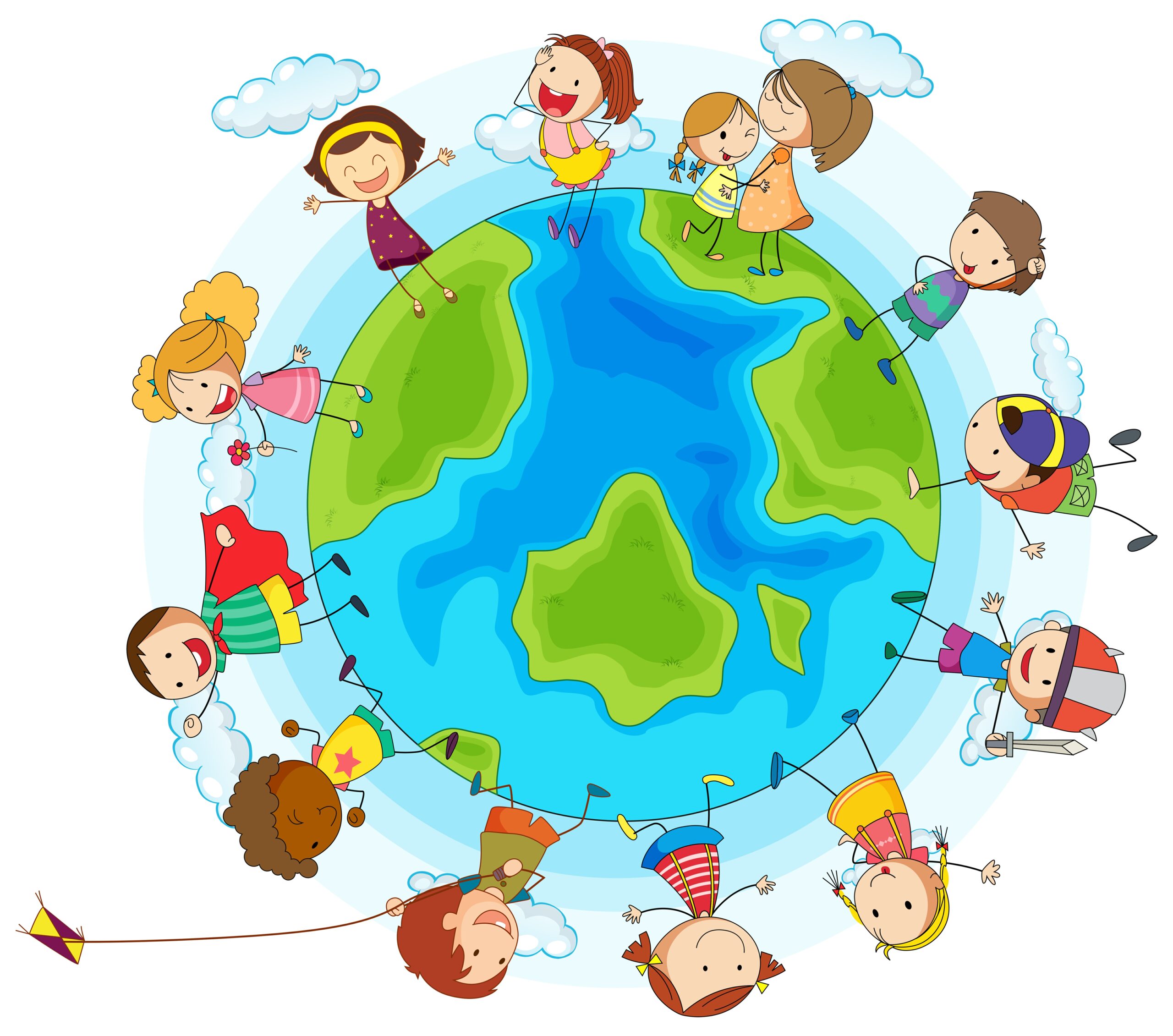 Dessin d'enfants joyeux autour de la Terre